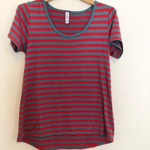 LulaRoe Red & Grey Striped Shirt